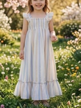 Haute Hippie Striped Kids Dress in Blue  Cream And Shine Strips